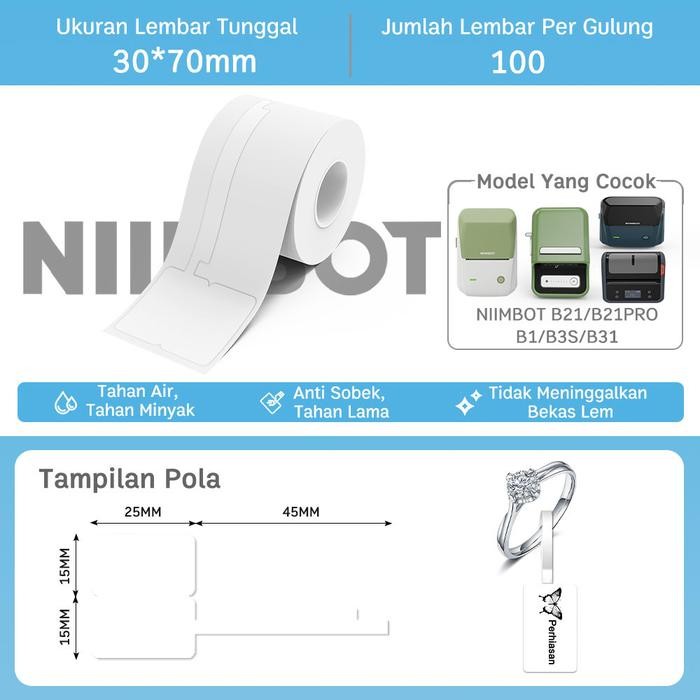

Sale Kertas Label Termal Harga Perhiasan Anti Air Anti Minyak Anti Robek untuk Niimbot B1/B21/B3S/B203/B21PRO/B31 - Putih F Tbk