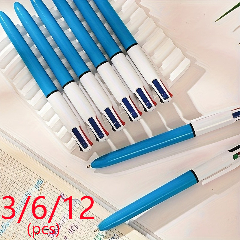 

3/6/12pcs 4 Color Fashion Retractable Ballpoint Pen with 1.0 Mm Medium Point 4 in 1 Colored Ballpoint Pen Writing Stationery