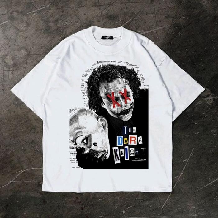 (COD) The Dark Knight Oversized T-Shirt White Vintage Tee Atasan Unisex Baju Comics - M