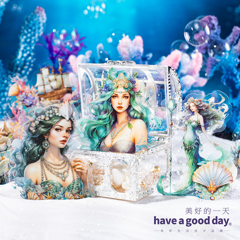 

30 pcs Underwater world Mermaid Stickers laser PET Adhesive Diy Sticker Decorative collage Diary Album Scrapbooking material