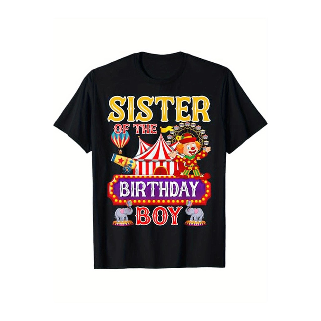 Kaos Ulang Tahun Anak - Katun 100%, Tema Sirkus, Pria/Wanita, Hitam