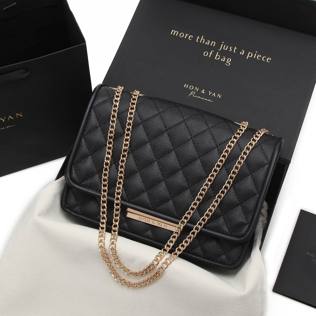 Tas Wanita Casual Premium Gratis Box Louis Shoulder Bag Hitam Pekat Tali Rantai Panjang Ukuran Besar