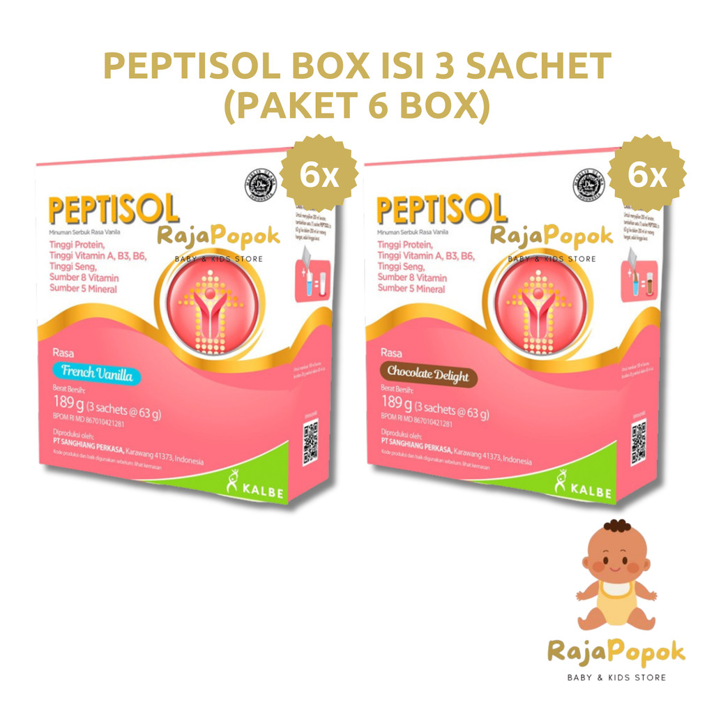 

( 6 Box ) Peptisol 180 gram isi 3 Sachet Coklat / Vanila - Susu Tinggi Protein Rendah Residu | Bundling 6 Box