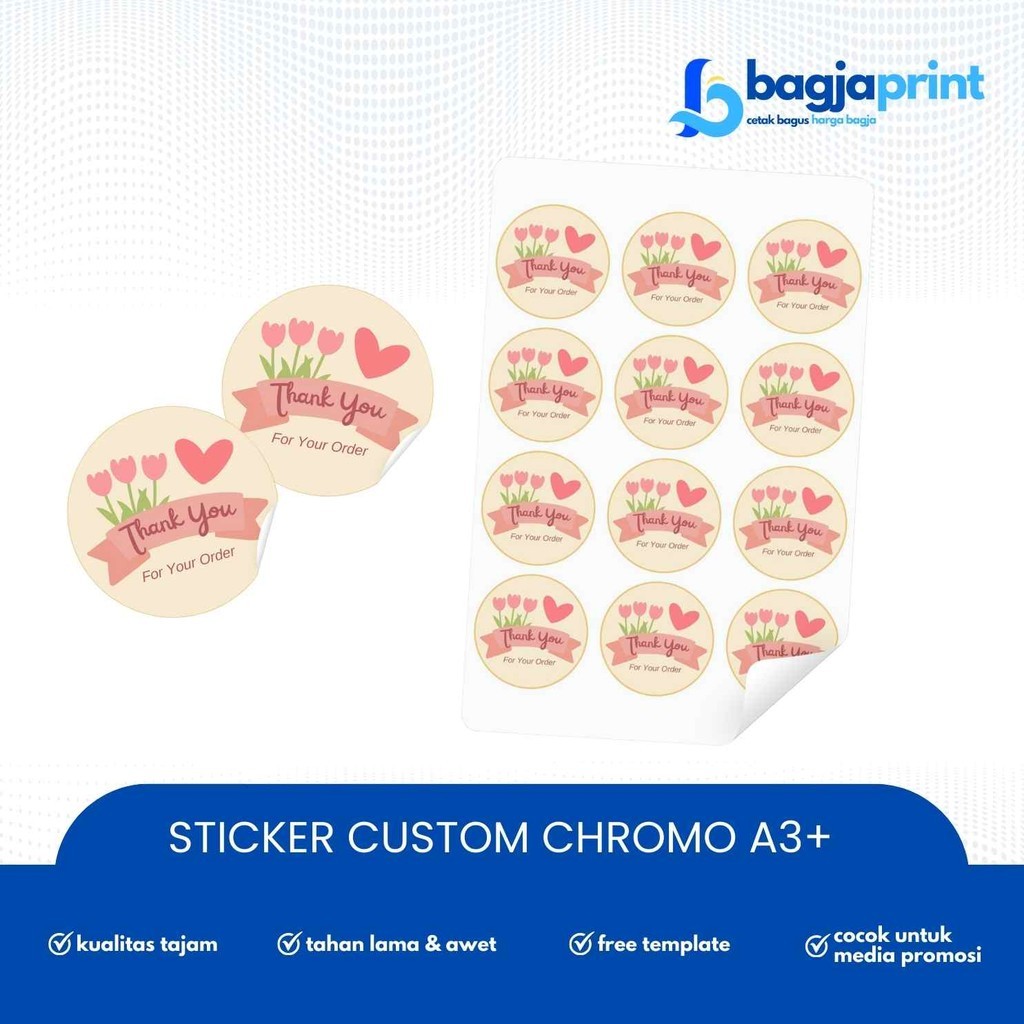 

minim order 500 pcs Cetak Stiker Custom Label Makanan Sticker Segel Kemasan Produk Kue Nama Botol Minuman Chromo A3+