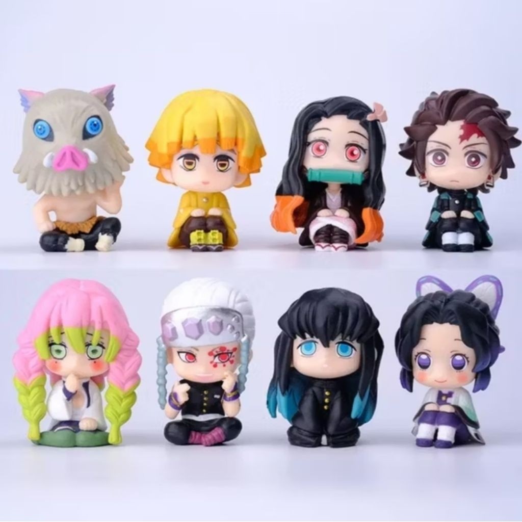 Action Figure Demon Slayer Kimetsu no Yaiba Chibi duduk Tanjiro Nezuko Zenitsu Inosuke