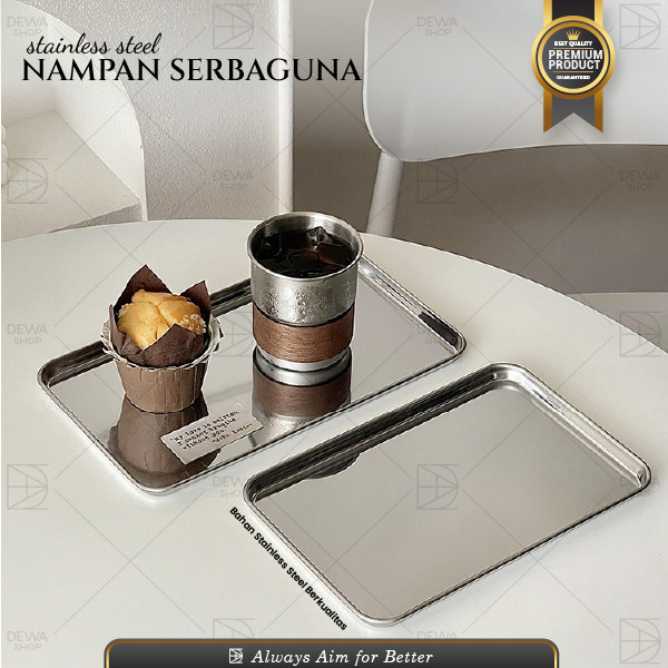 Serving Tray Baki Nampan Saji Makanan Stainless 22x14 26x15 34x21 Cafe Restoran