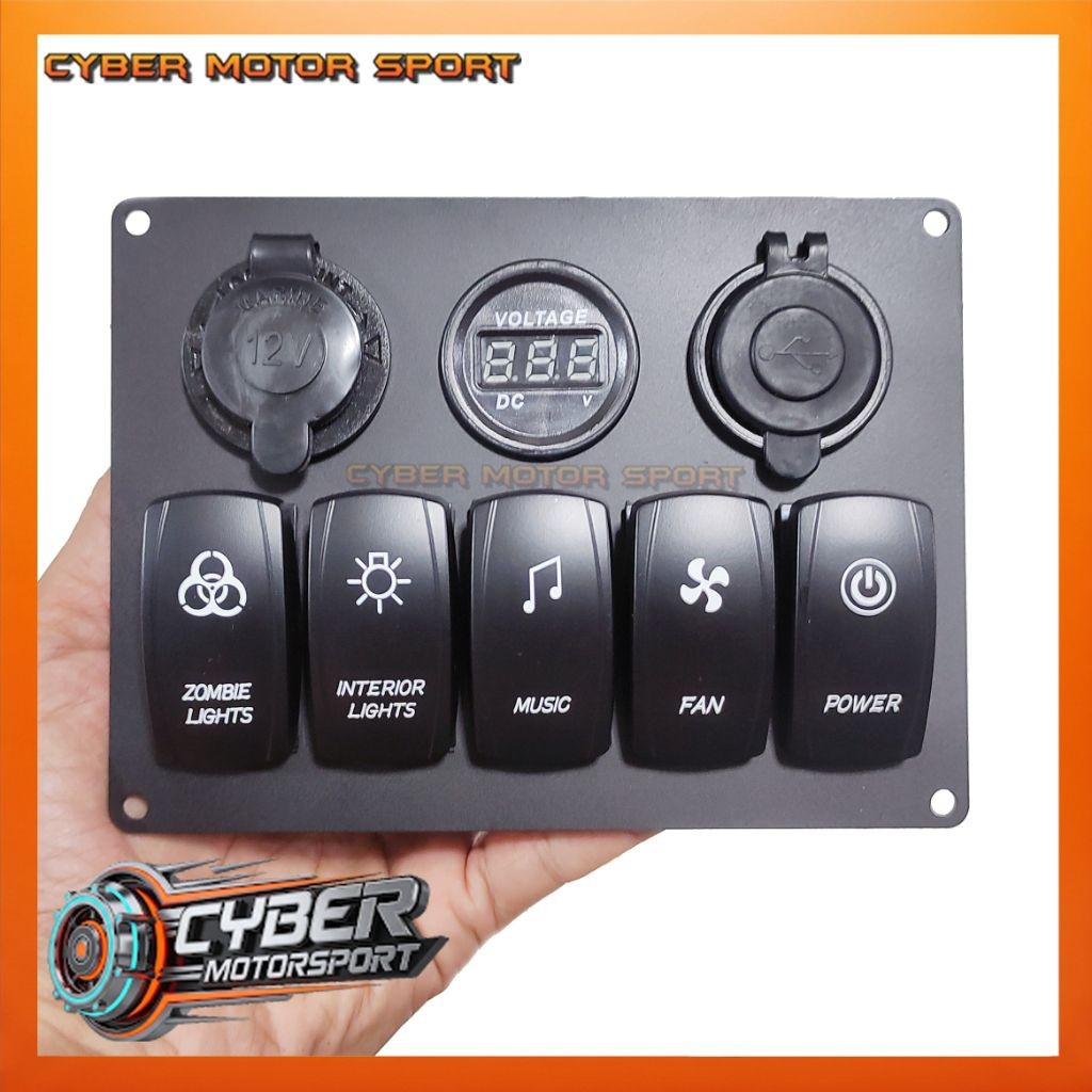 dashboard panel mobil instrument saklar 5 tombol usb charger volt meter dc socket 12 volt 24 volt. S