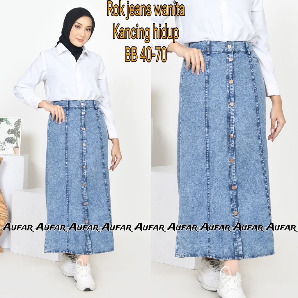 by obie size L-XL-XXL rok jeans wanita variasi kancing