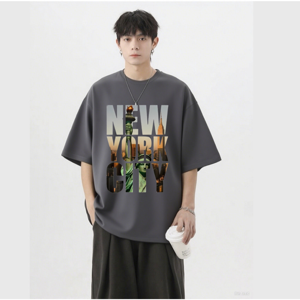JS.FASHION TX55 New Brands Kaos Oversize Basic Premium Katun New York Motif Unisex Pakaian Nyaman da