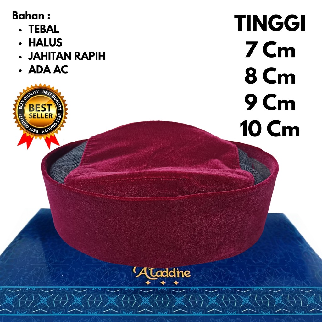 songkok peci merah maroon songkok susun merah maroon tinggi 7cm, 8cm, 9cm, 10cm