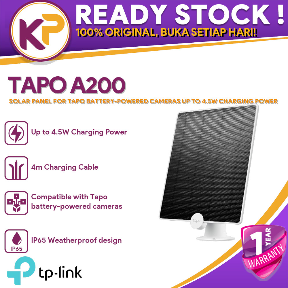 TP-LINK TAPO A200 SOLAR PANEL FOR TAPO BATTERY-POWERED CAMERAS UP TO 4.5W CHARGING POWER