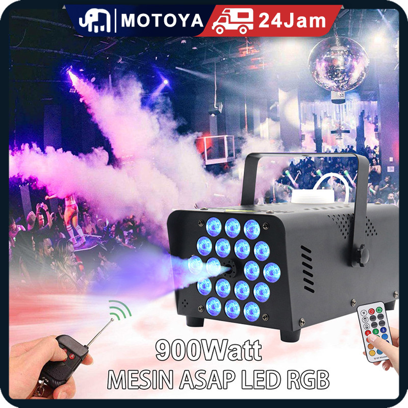 Mesin asap panggung 900W LED RGB portable asap warna warni lampu sorot panggung alat fogging Disko