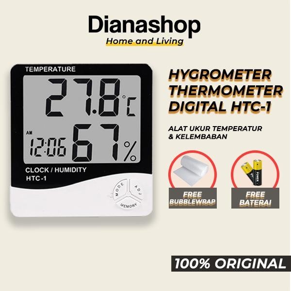 HYGROMETER HTC-1 TERMOMETER ALAT UKUR SUHU TEMPERATUR RUANGAN CLOCK