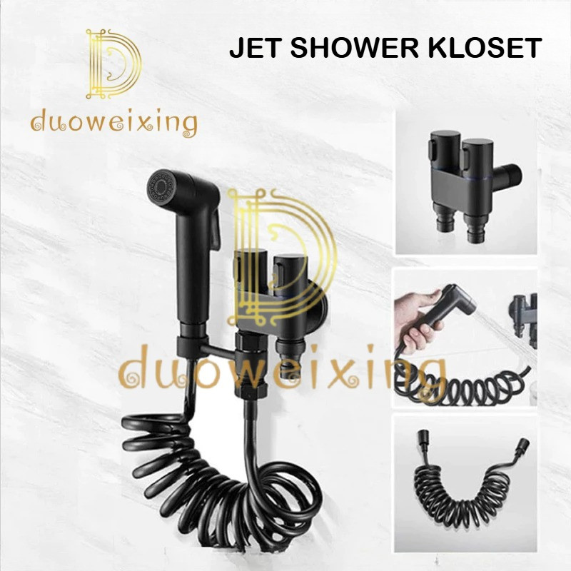 Set Jet Shower Toilet Hitam | Kepala Jet + Selang 1/2 Inch | Kran Air Jet Spray Kamar Mandi