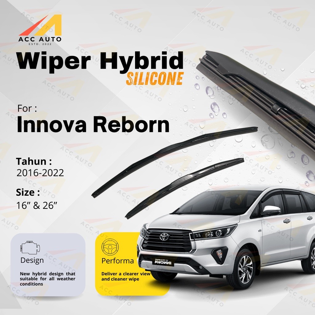 Wiper Frameless Mobil Toyota Innova Reborn Karet Kaca Silicon Hybrid / Kipas Kaca