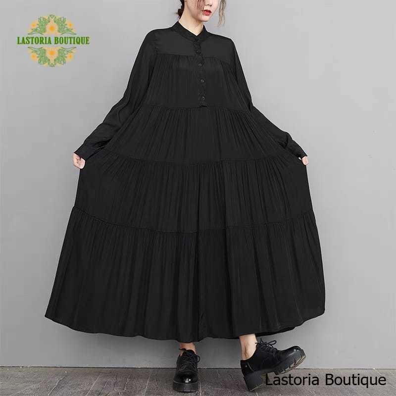 LC1747 Dress Polos Hitam Premium Oversized Fashion Korea Lastoria Boutique
