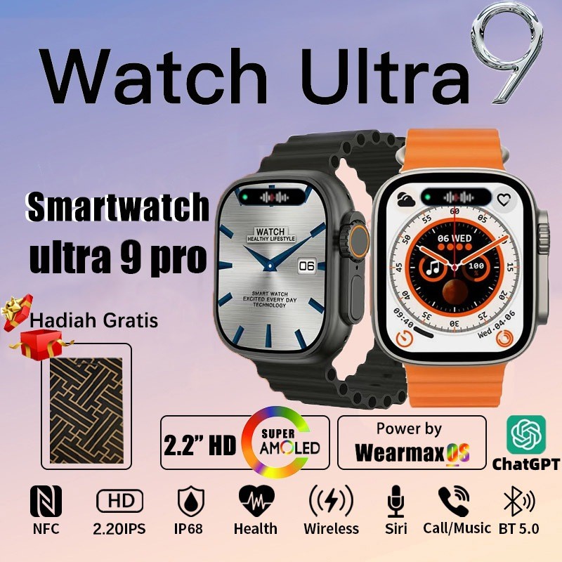 【NEW】[ 100% Original]  Ultra 9 pro GPS Smart Watch IP68 Waterproof jam pintar pria NFC - Full Touch 