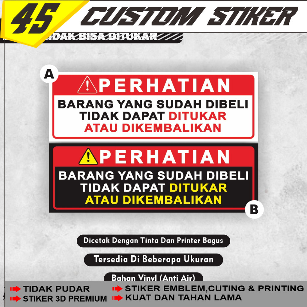 Stiker Barang Yang Sudah Dibeli Tidak Dapat Ditukar / Stiker Barang Yang Sudah Dibeli Tidak Dapat Di