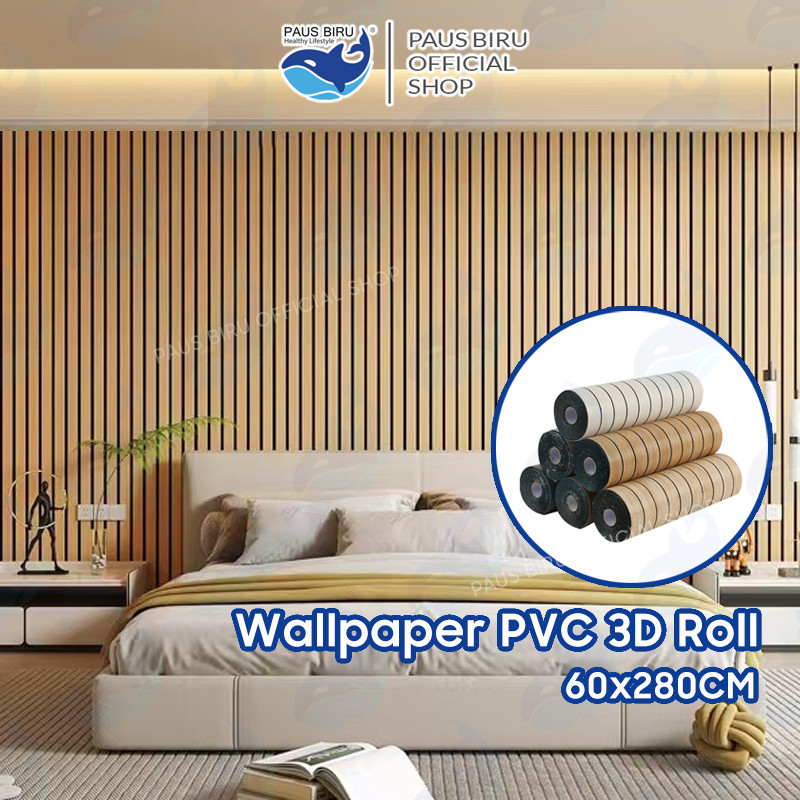 Paus Biru - Wallpaper Sticker Wall Panel PVC Foam Premium WoodPanel 60x280CM Dekorasi Dinding Kamar 