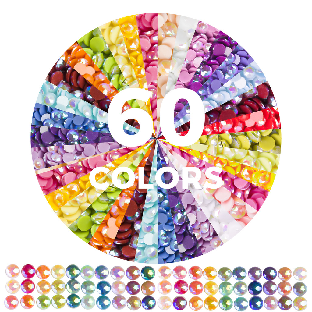 60 Colors Diamond Beads for 5D Diamond Painting Accessories, Resin AB Diamond Painting Drills Round 