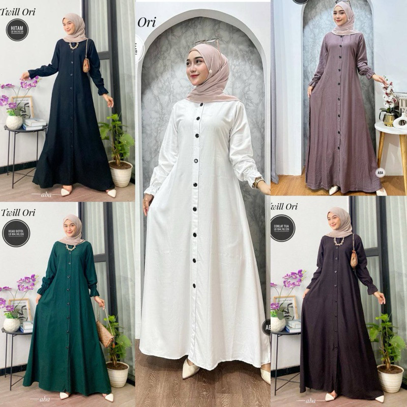FERTUSHOP  (COD) Gamis Putih Umroh Twill ORI Polos Kancing Depan Busui Friendly Lengan Panjang Dress