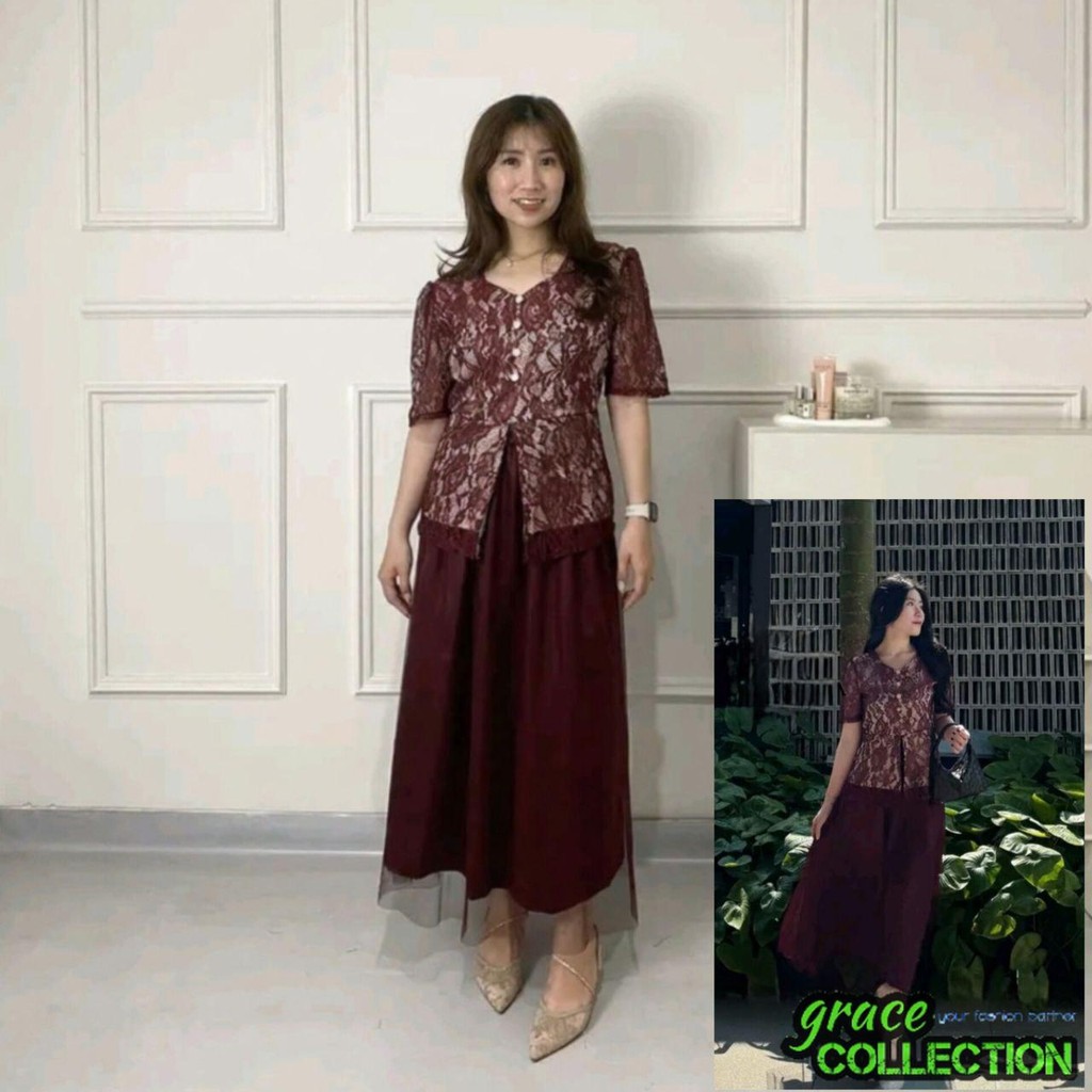 GRAC3COLL FASHION WANITA STB09 - PREMIUM SETELAN ROK NATAL DEWASA & ANAK REMAJA 2IN1 RIESA SIZE M (1