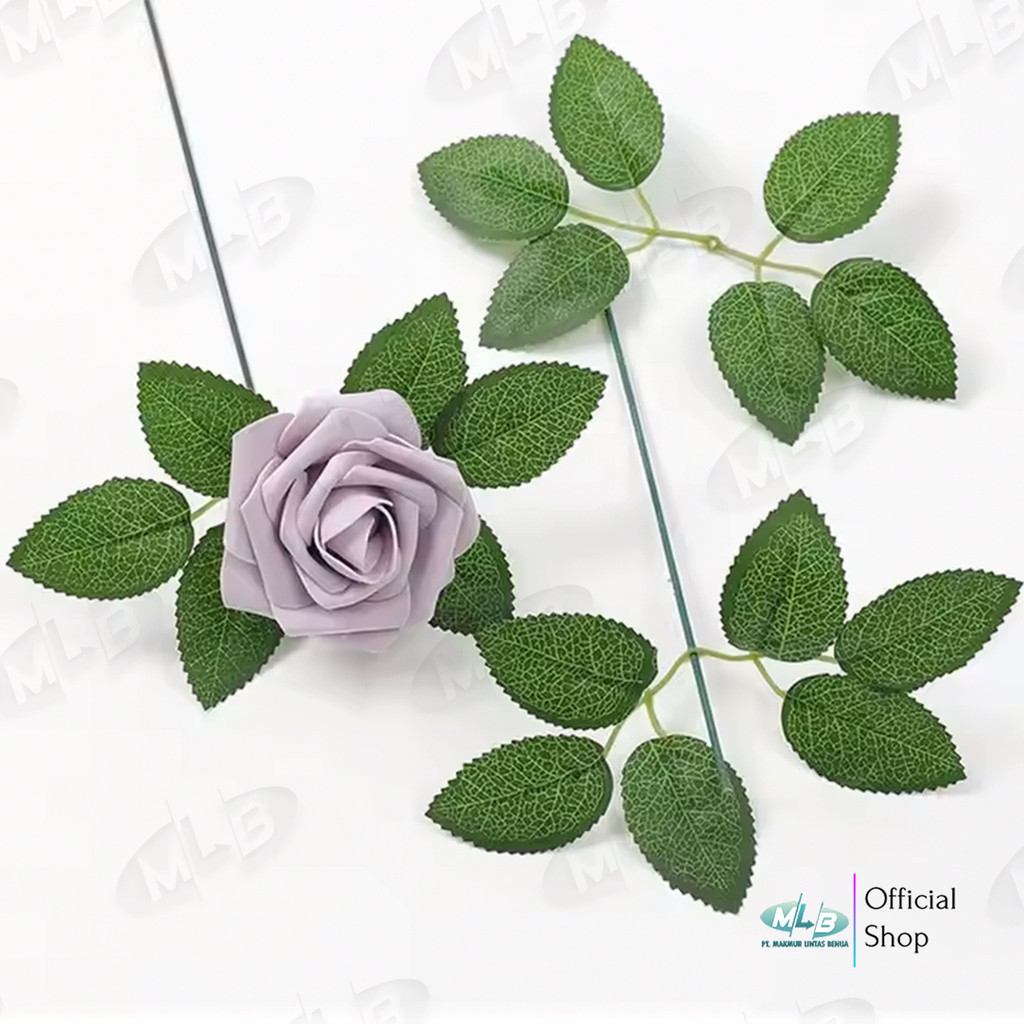 JBS Daun Mawar Corak Panjang 15cm Artificial Plastik Untuk Tangkai Bunga Isi 50 PCS