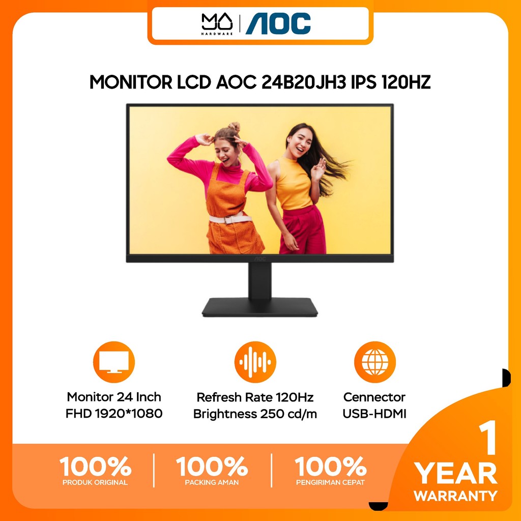 AOC Monitor AOC 24B20JH3 24" 120Hz 1ms IPS FHD AdaptiveSync USB-C - Garansi Resmi