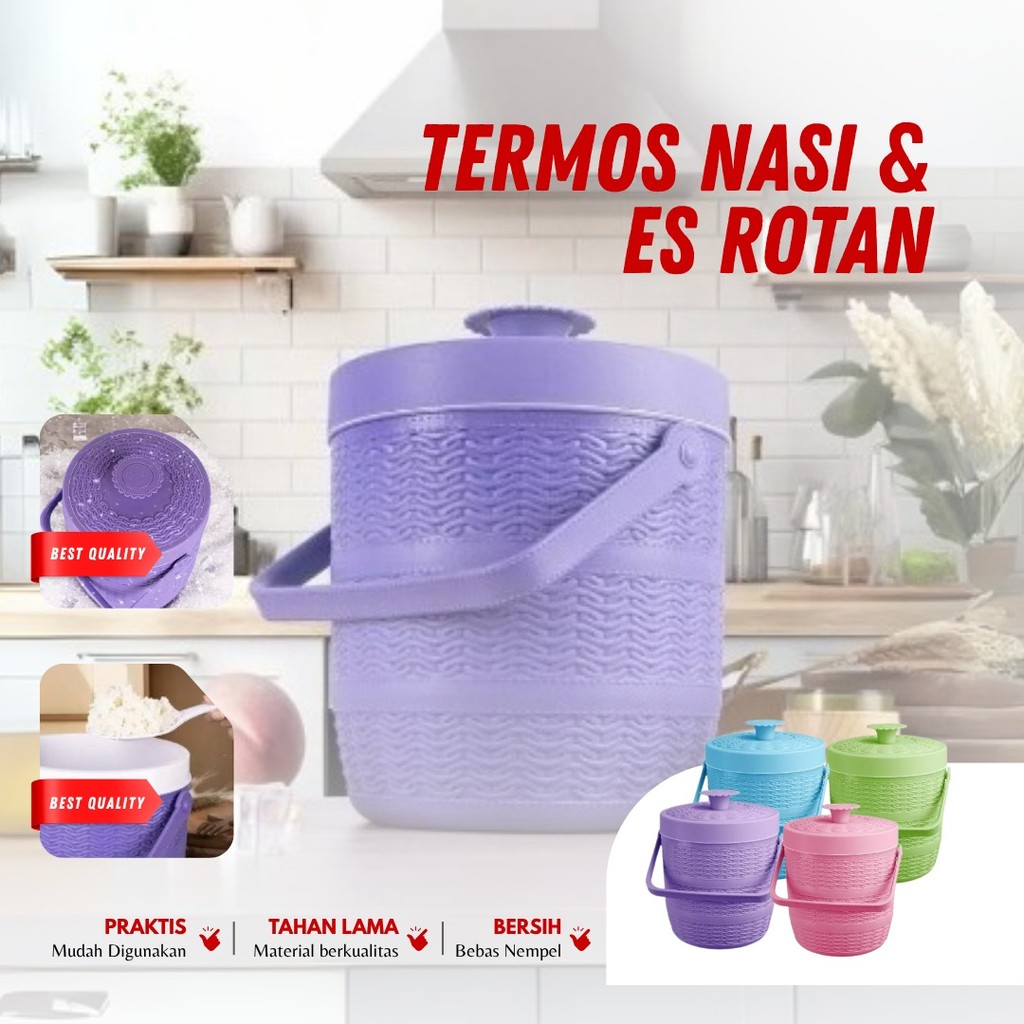 BMW Kitchenware - Termos Nasi Mini Rice Bucket Motif Rotan Plastik 6.5 Free Centong Termos Nasi Dan 