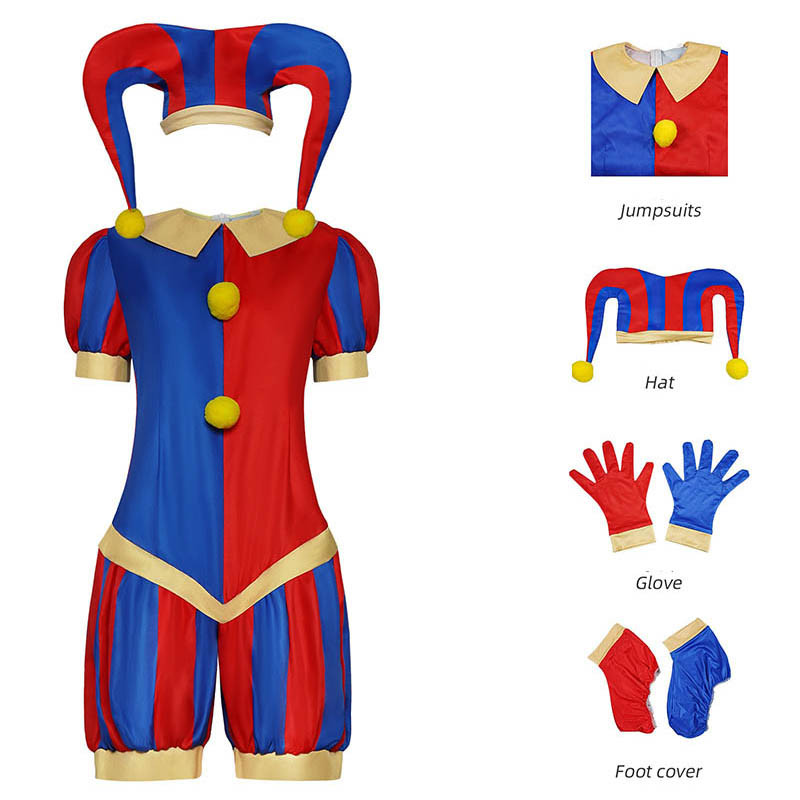 Circus Pomni Cosplay Costume with Hat Gloves Halloween Costumes Carnival Outfits(SIZE 140cm-Adult 3X