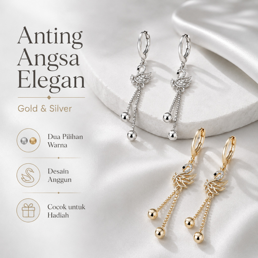 Anting Tusuk Wanita Angsa Titanium Gold Silver Anti Karat Anti Luntur Korea Style
