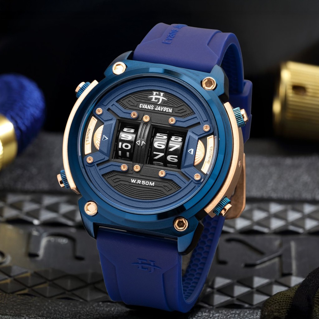 Jam tangan  Evans Jayden Jam Tangan Pria 9594 Rubber Silicon Kaca Sapphire Chrono [Terlaris]