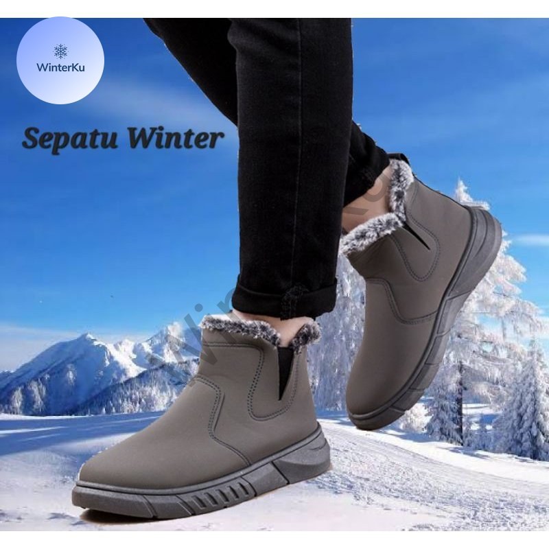 WinterKu Sepatu Boots Pria Musim Dingin | Men's Winter Snow Boots Waterproof Fleece Lining