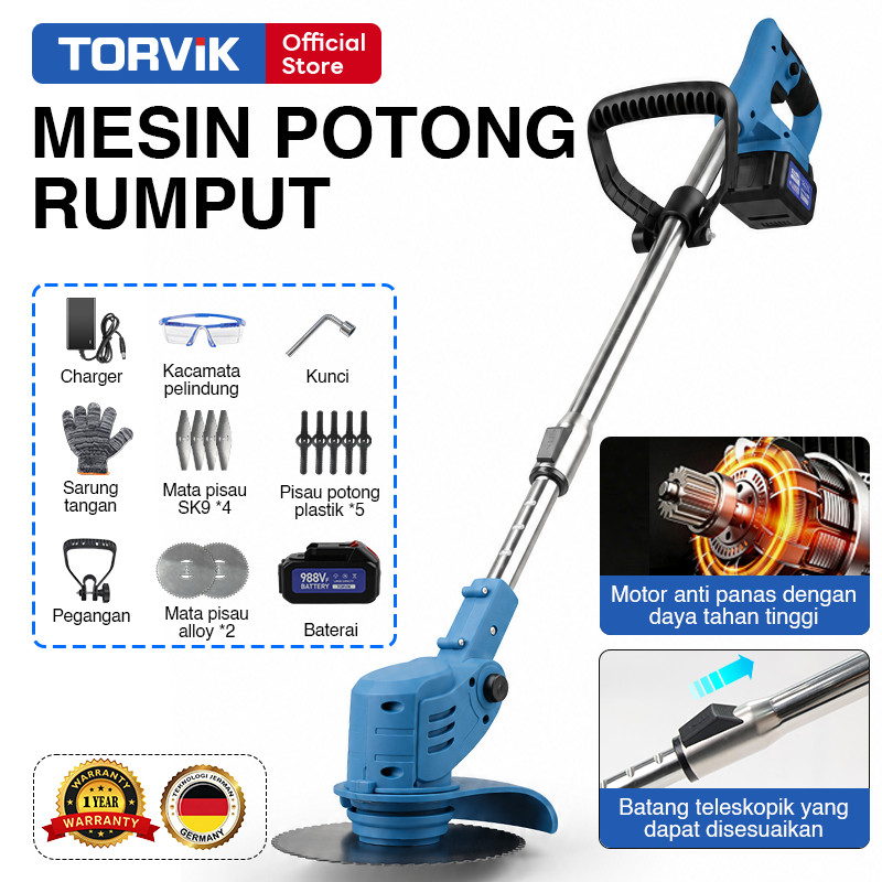 TORVIK 9888VF Mesin Potong Rumput Listrik Pemangkas Rumput dengan Baterai Li-ion Portable