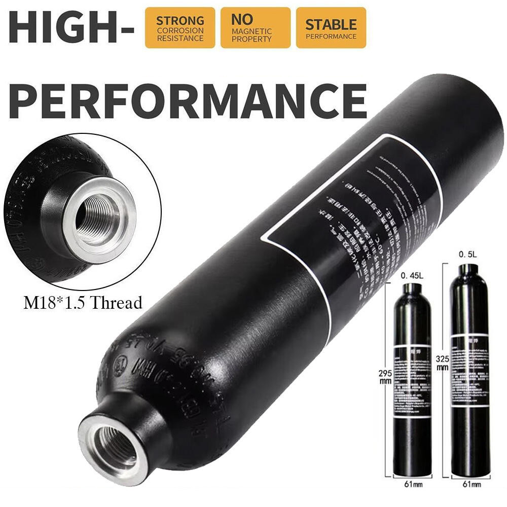 Tabung Pengisian Gas Aluminium 4500PSI 300Bar Tabung Tekanan Tinggi untuk Selam & CO2, Ulir M18x1.5
