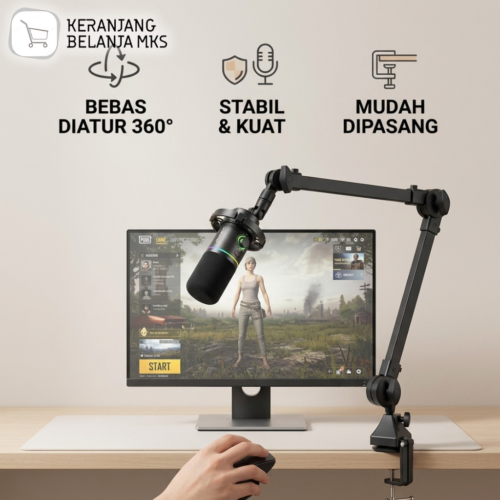 Microphone Boom Arm Stand Holder Springless Adjustable