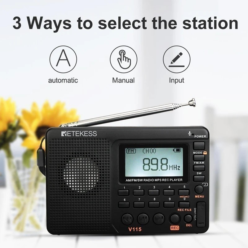 GROSIRUNIK99 RETEKESS V115 - Portable AM FM Digital Radio with MP3 Player     Berkualitas