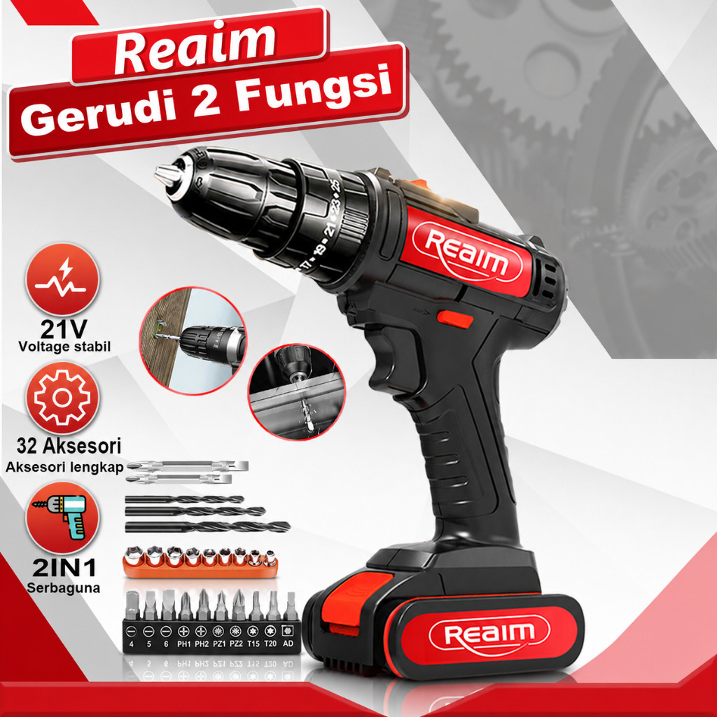 Reaim Mesin Bor 10MM Bor baterai Bor Listrik Electric Drill Bor Impact listrik Bor listrik Set