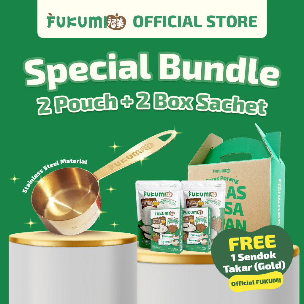

FUKUMI Special Bundle - 2 Pouch & 2 Box Sachet Beras Porang Free Sendok Takar Gold