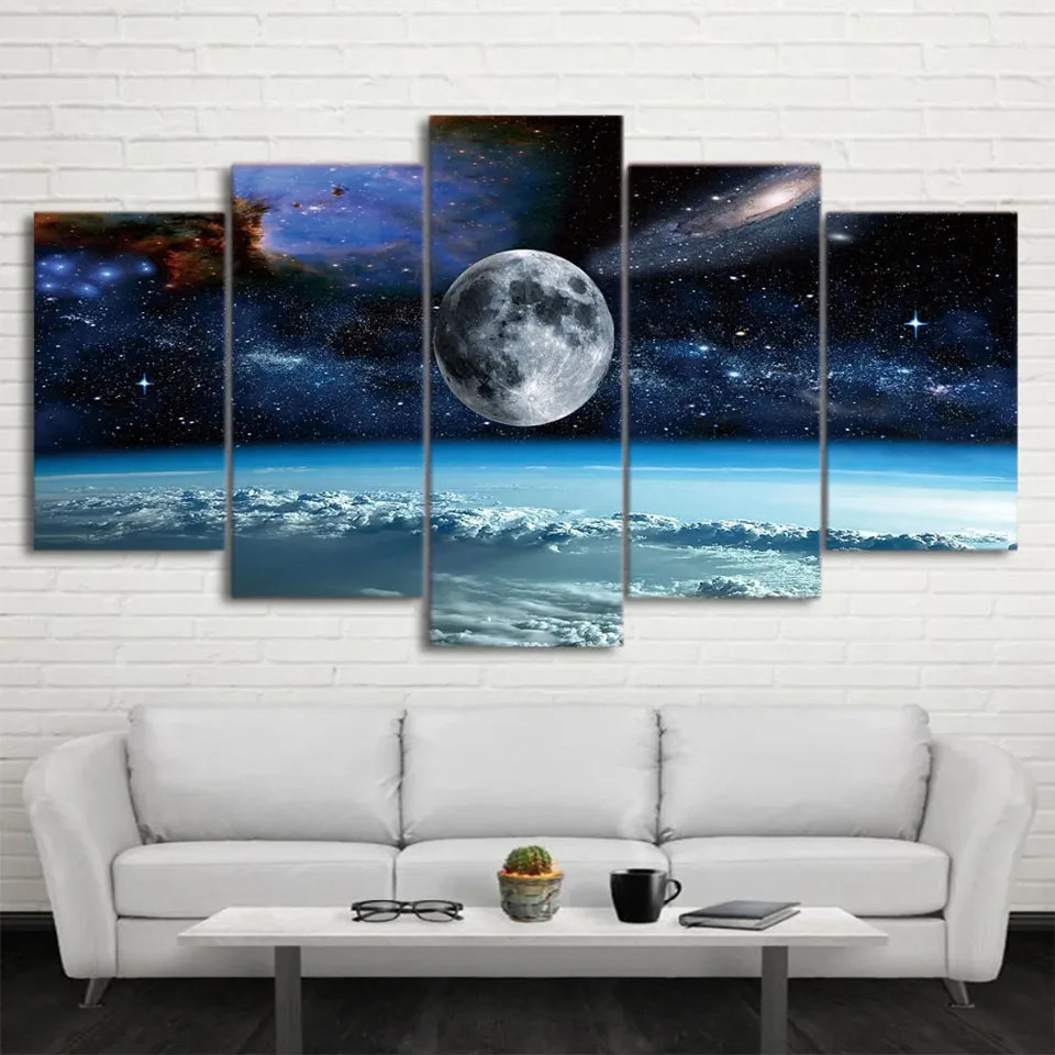 

5 Pieces, Diy Diamond Painting Art, Space Universe Moon Stars, Full Rhinestones Diamond Mosaic Embroidery Landscape, Home Decor