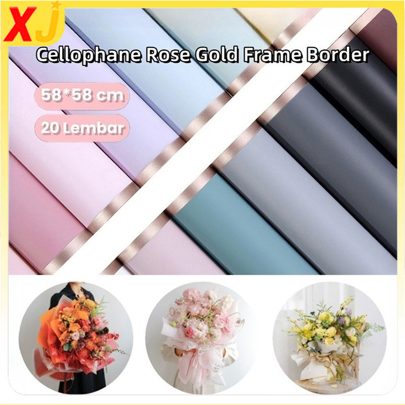 

【20 Lembar】Kertas Kado Buket Bunga / Cellophane Rose Gold Frame Border / Kertas Buket Korea Bunga Flower / Flower Wrapping Paper