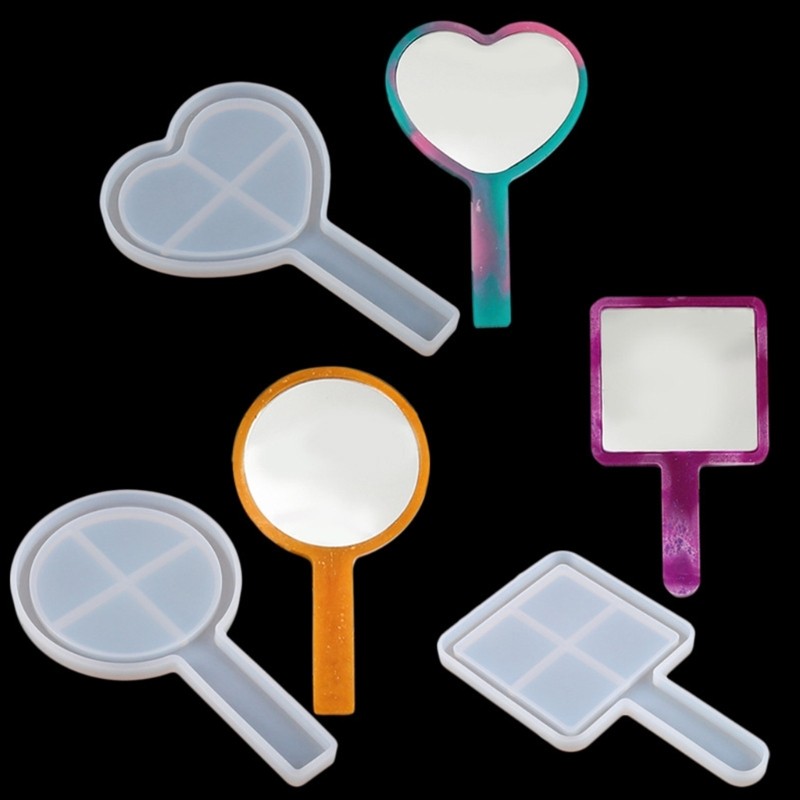 

DIY Geometric Cosmetic Mirror Silicone Mold Heart/Square/Round Shape Handle Mirror Epoxy Resin Casting Mould Desktop Ornament