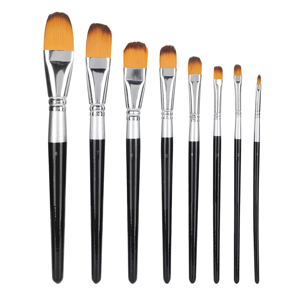 

C2 8pcs Silver-Black Rod Copper Tube Nylon Hair Nail Round Brush Artist Paint Brush Set Nylon Hair Brushes Watercolor Painting