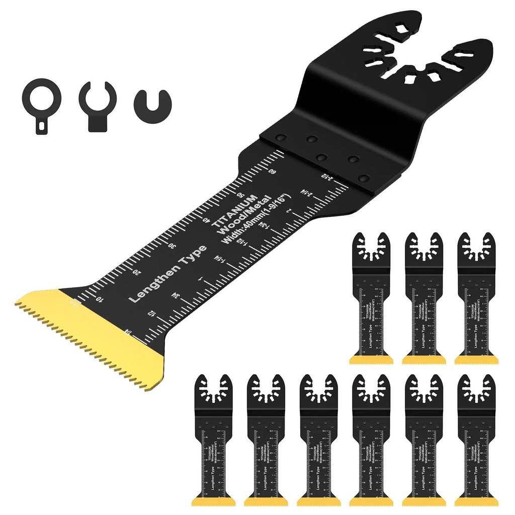 

10Pcs Oscillating Saw Blades Extra-Long Reach Multitool Cutter 34/40MM Titanium Coated Blades Wear Resistant Oscillating Blades