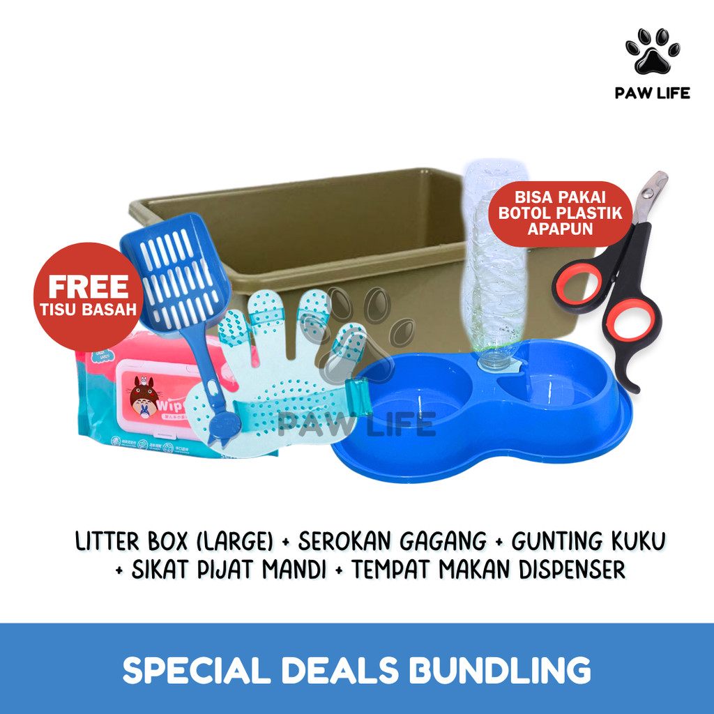 PL Beli 5 Gratis 1 Tisu Basah Paket Starter Kit Perlengkapan Kucing Litter Box Jumbo Adopsi Kucing