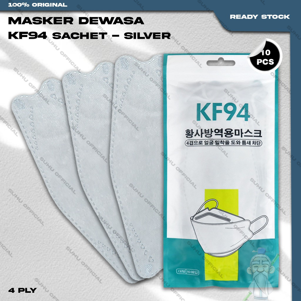 Masker KF94 SACHET 4Ply isi 10Pcs Warna Silver KF 94 4 Ply Earloop Surgical Mask