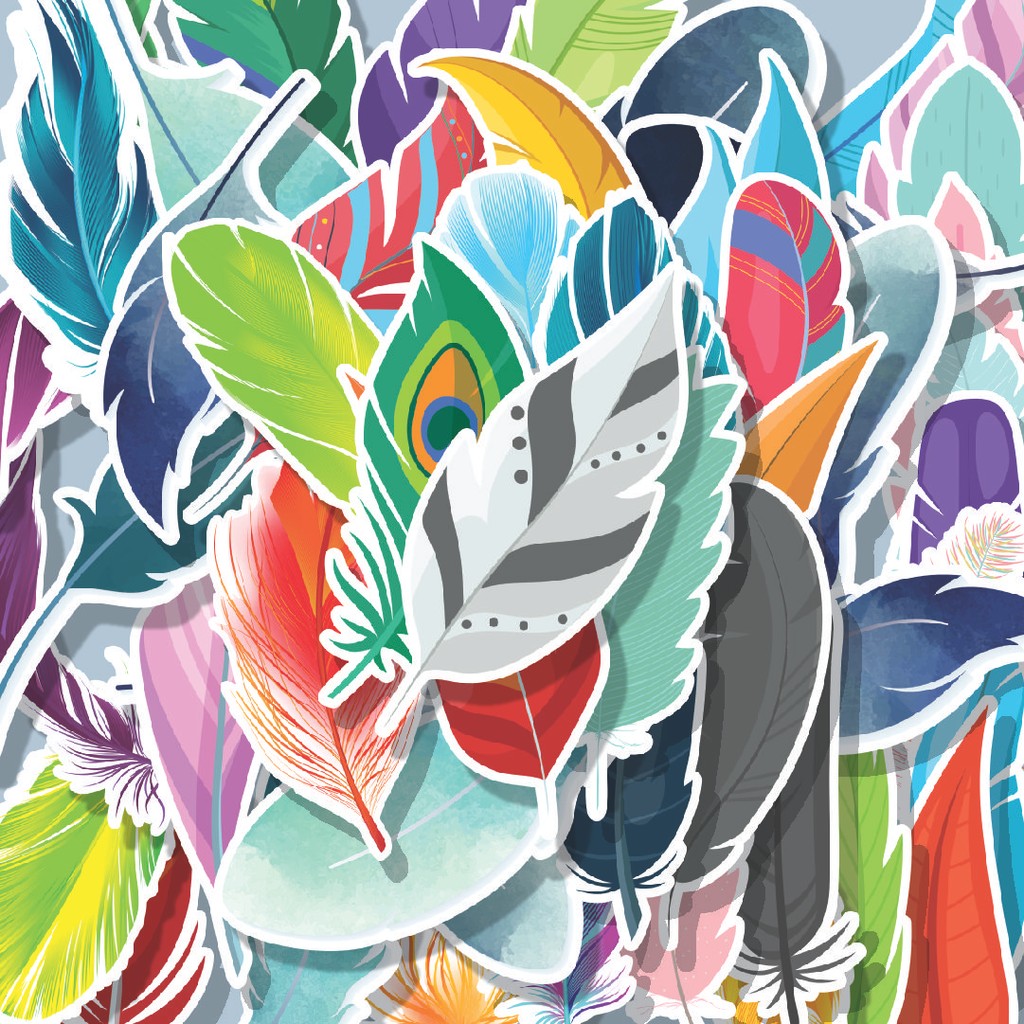 

100PCS Lucu Stiker Feather [Bulu] Stiker Aesthetic Stiker Anti Air Stikers Berperekat Waterproof sticker decal buat Motor Helm Buku Journal Koper Casing HP Laptop Botol Minum Hadiah anak