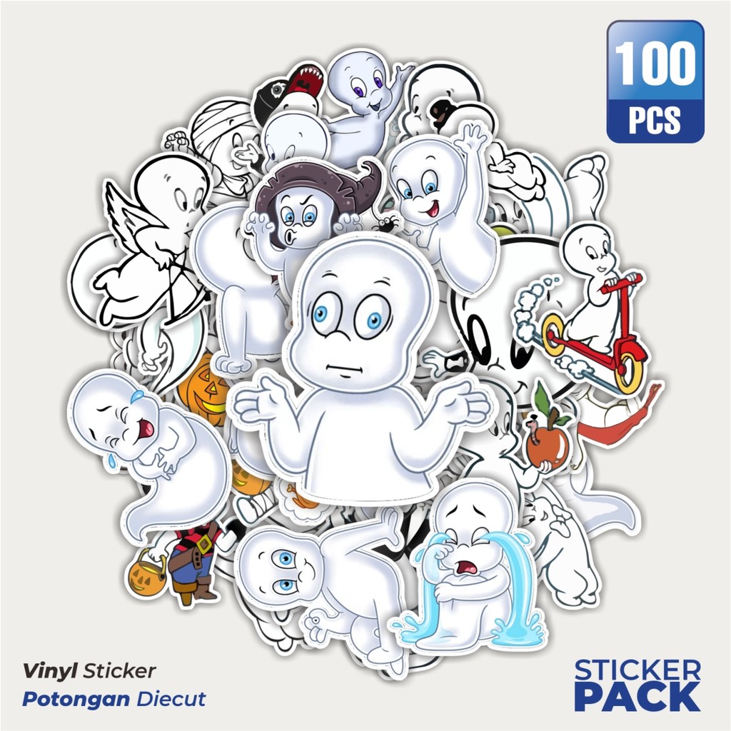 

MURAH 100 PCS Stiker Kartun Casper Waterproof Aesthetic- Untuk Laptop, Motor, dan Helm - Paper Stationery Pack