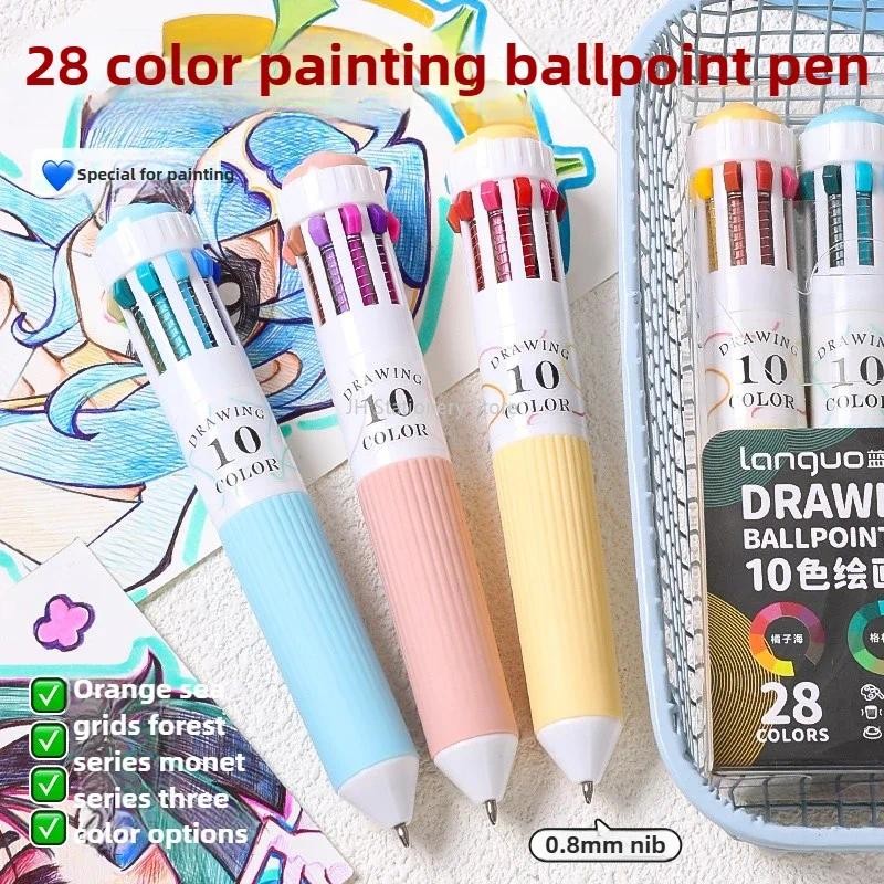 

Languo 28 Color Ballpoint Pen Cartoon 0.8mm Soft Grip Press Multicolor Writing Pen for Drawing School Supplies Stationery