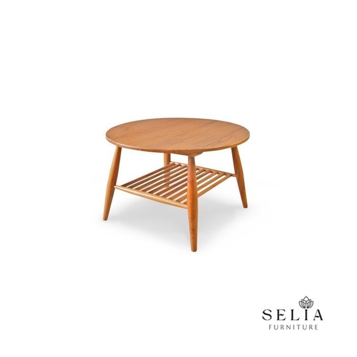 Selia Furniture Danisha Round Coffee Table / Meja Bulat / Meja Tamu Minimalis Modern Kayu Jati Solid